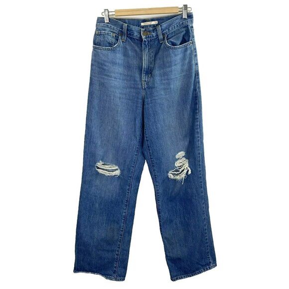 Levis Jeans High Waisted Straight Denim Blue Womens Size 27x30 Distressed - Picture 1 of 4